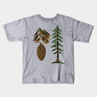 Fir Tree and Mountains Camping Fun Kids T-Shirt